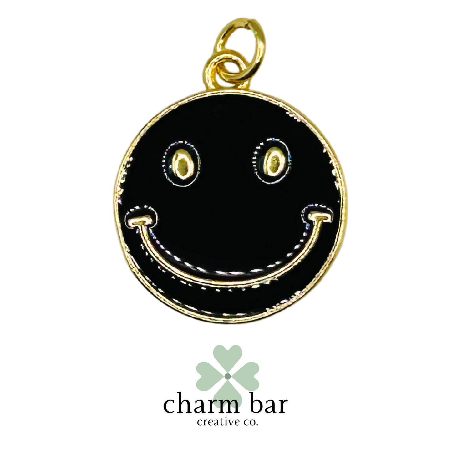 the Charms: Black Enamel Smile Face